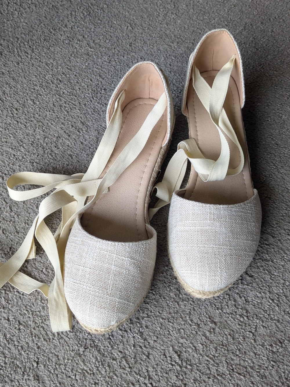 Women's Cream Espadrille Lace-Up Flats